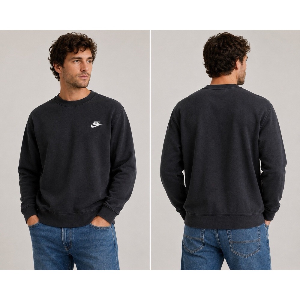 Nike Club Crew Neck Sweatshirt Size Medium Black‎ Relaxed Oversized